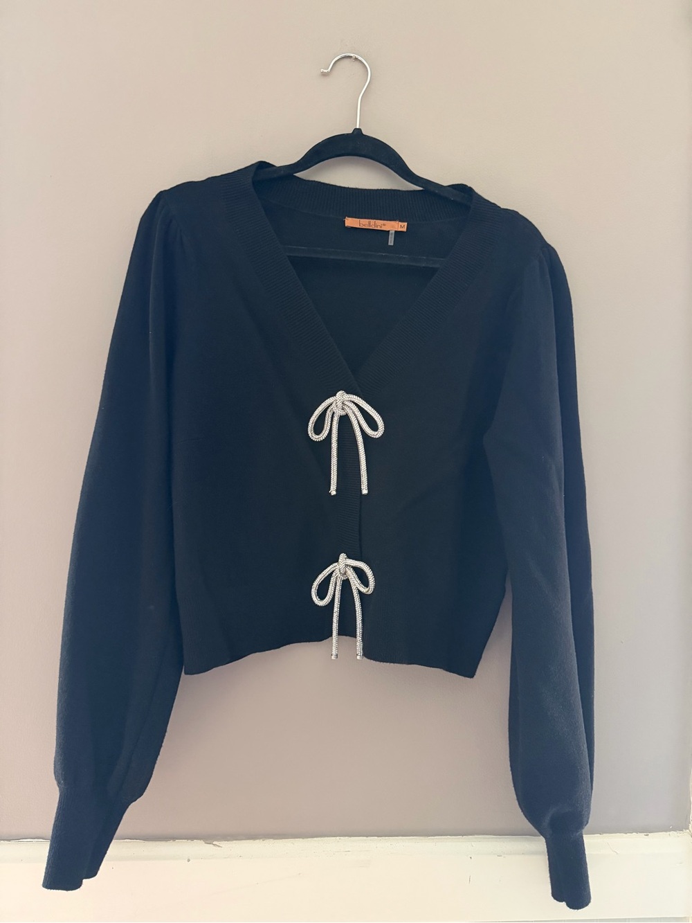 Belldini Black V-Neck Tie-Front Cardigan